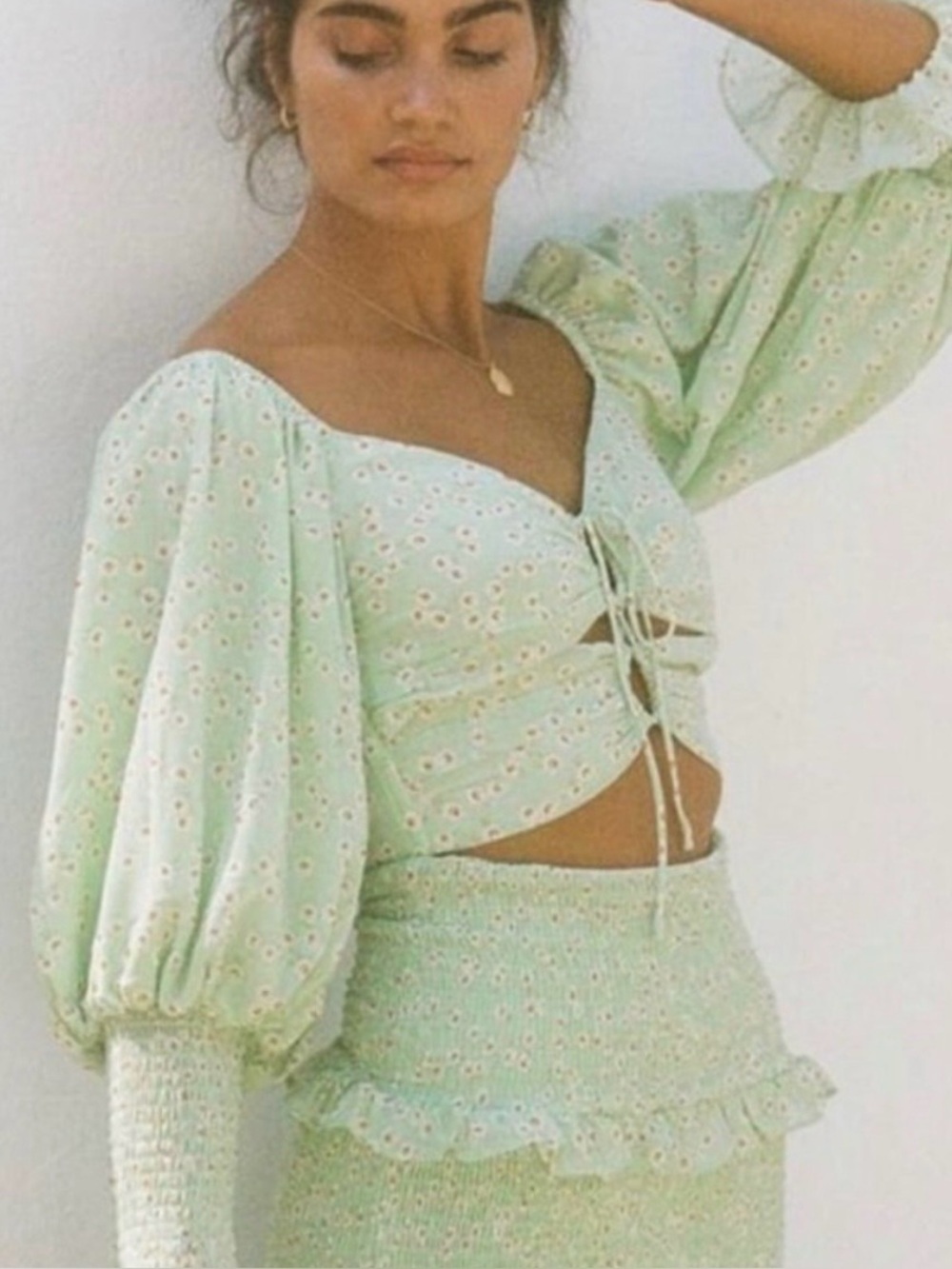 Sabo Skirt Mint Green Floral Puff Sleeve Dress